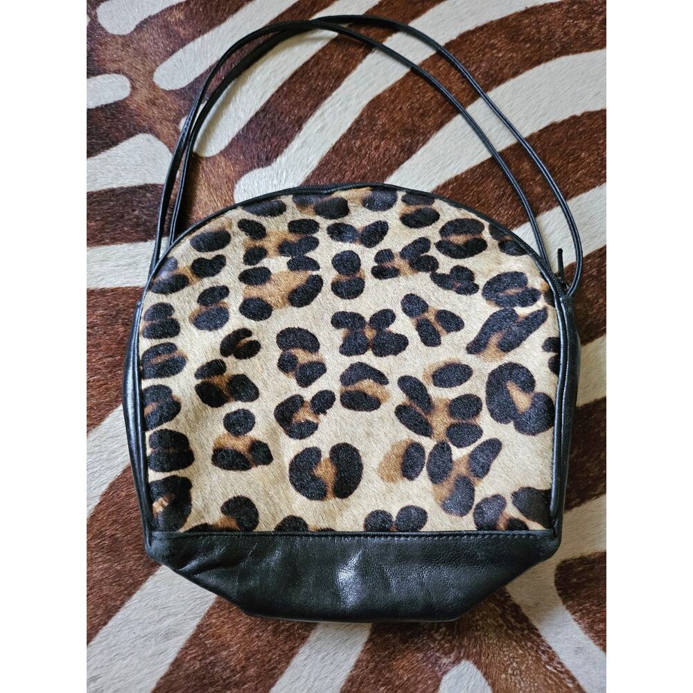 Vintage Cache Leather & Leopard Print Cowhide Cro… - image 2